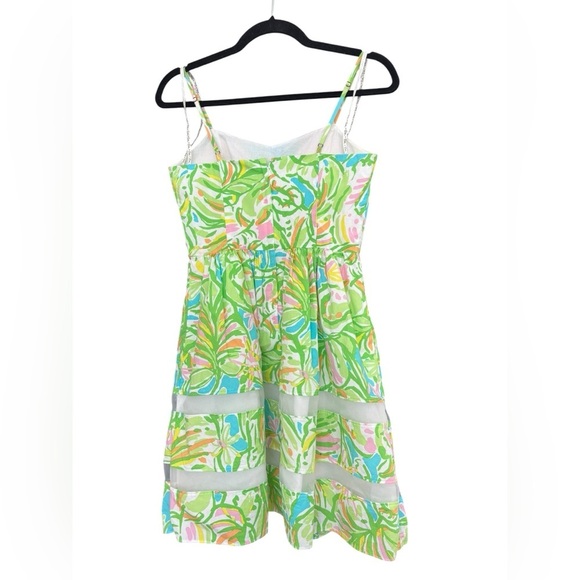 Lilly Pulitzer Ollie Dress Elephant Ears Green Pink Print Sheer Panels Size 0 - Picture 2 of 5